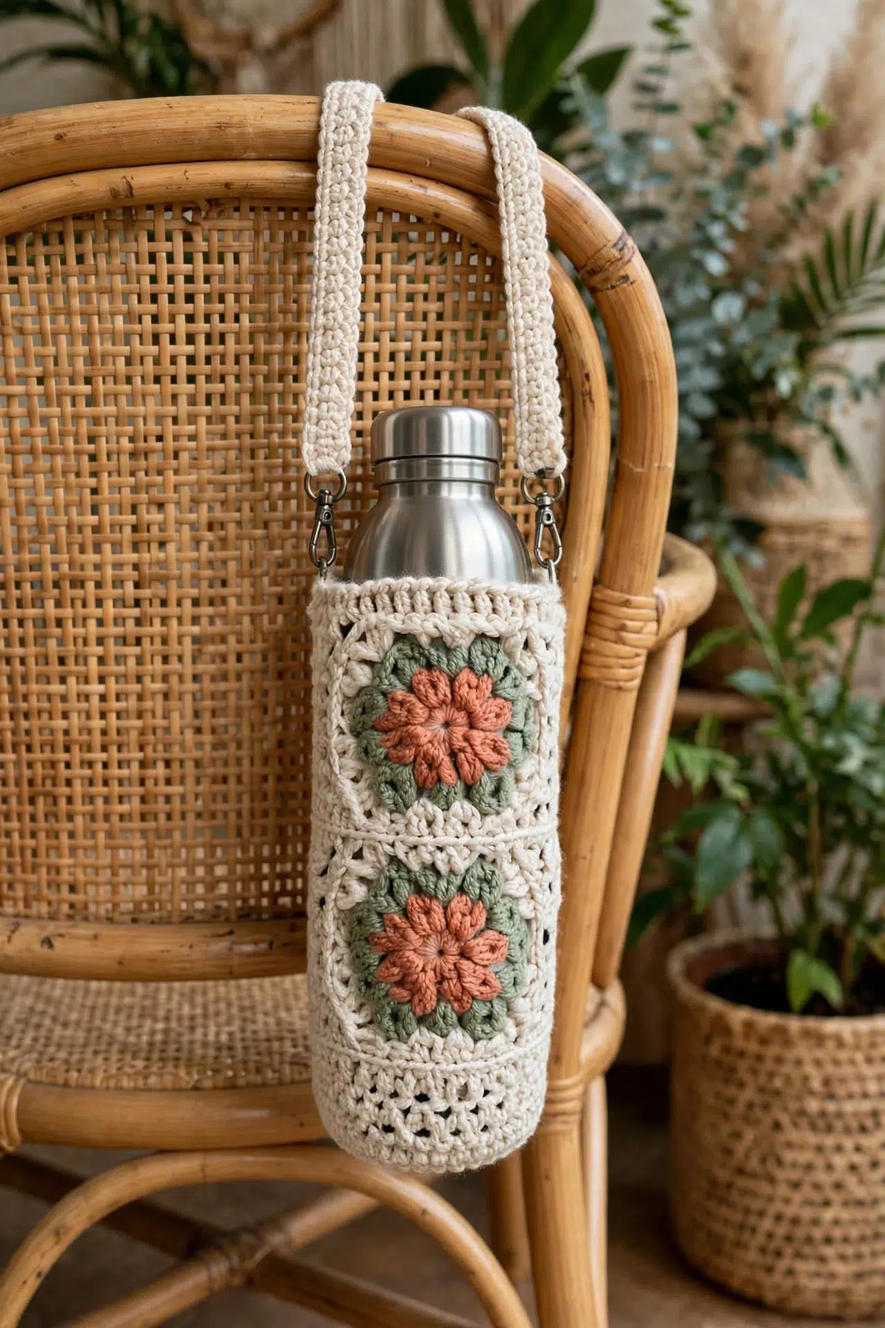 Granny Flower Water Bottle Cozy Crochet Pattern