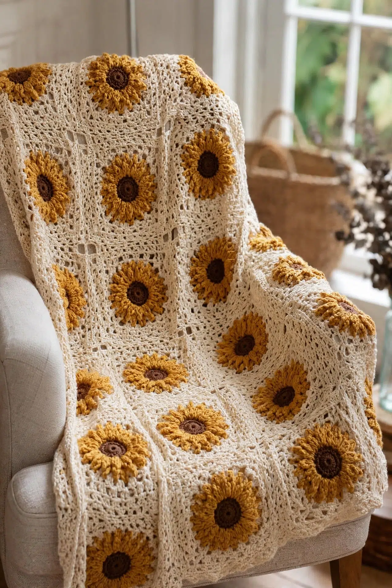 Sunflower Granny Square Blanket Crochet Pattern