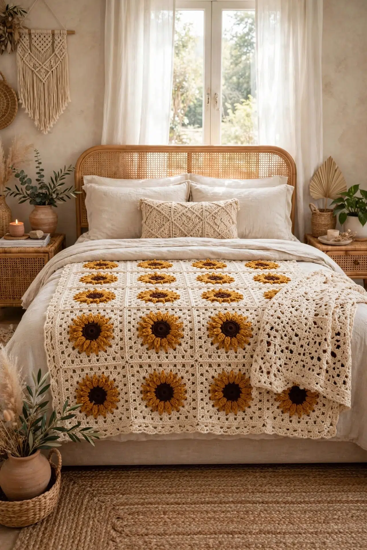 Sunflower Granny Square Blanket Crochet Pattern