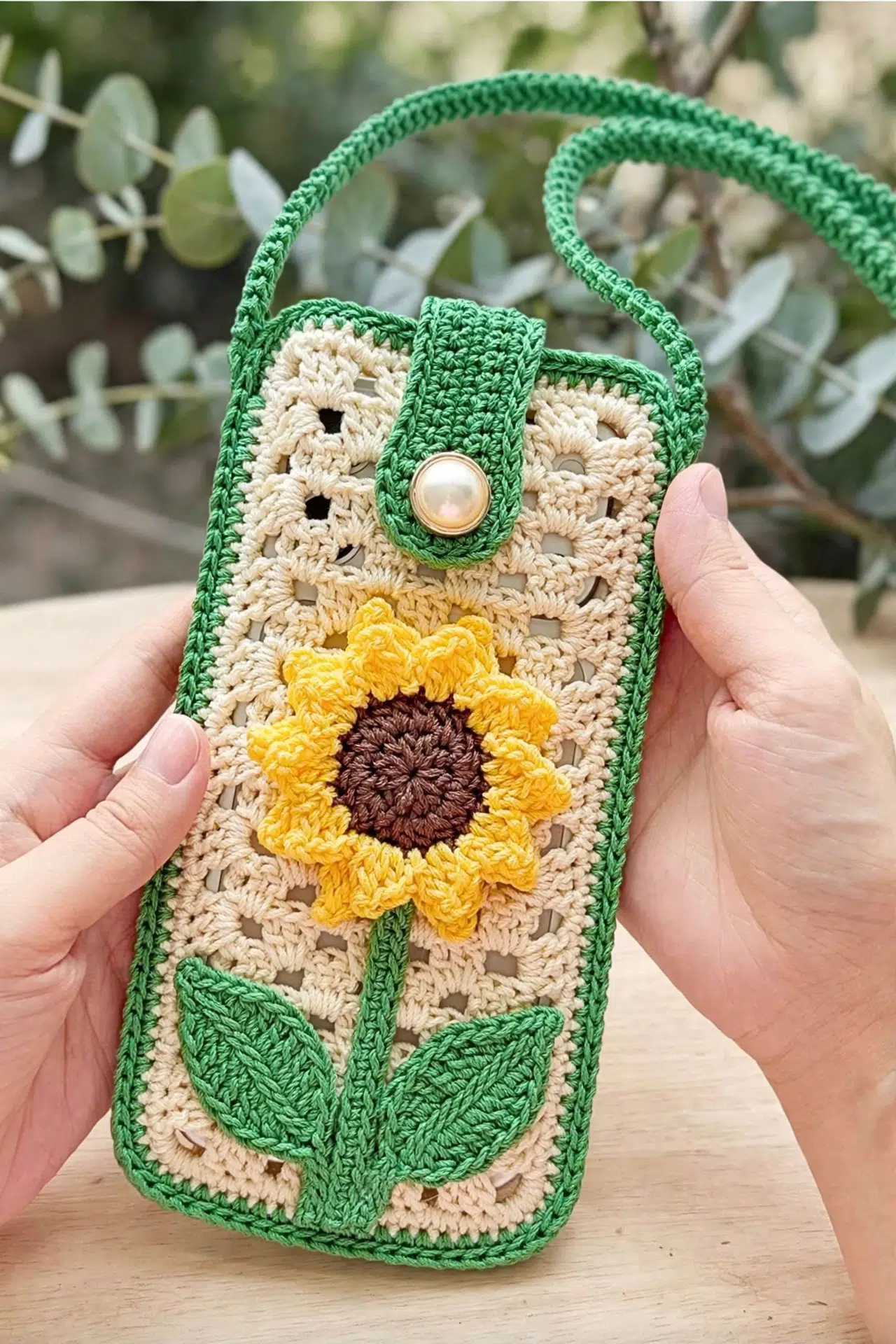 Sunflower Granny Stitch Phone Bag Crochet Pattern