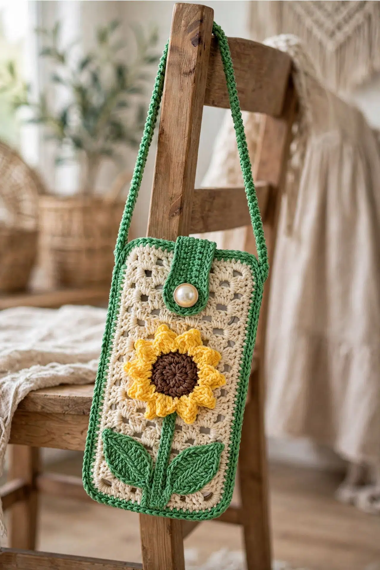 Sunflower Granny Stitch Phone Bag Crochet Pattern