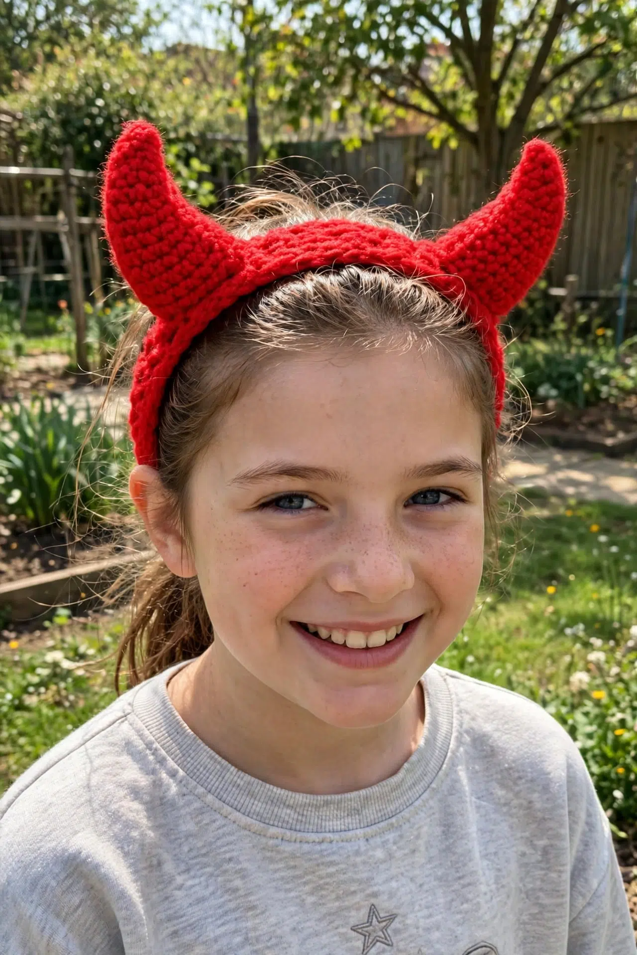 Close angle of Crochet Curved Horn Headband showing detailed crochet stitch texture