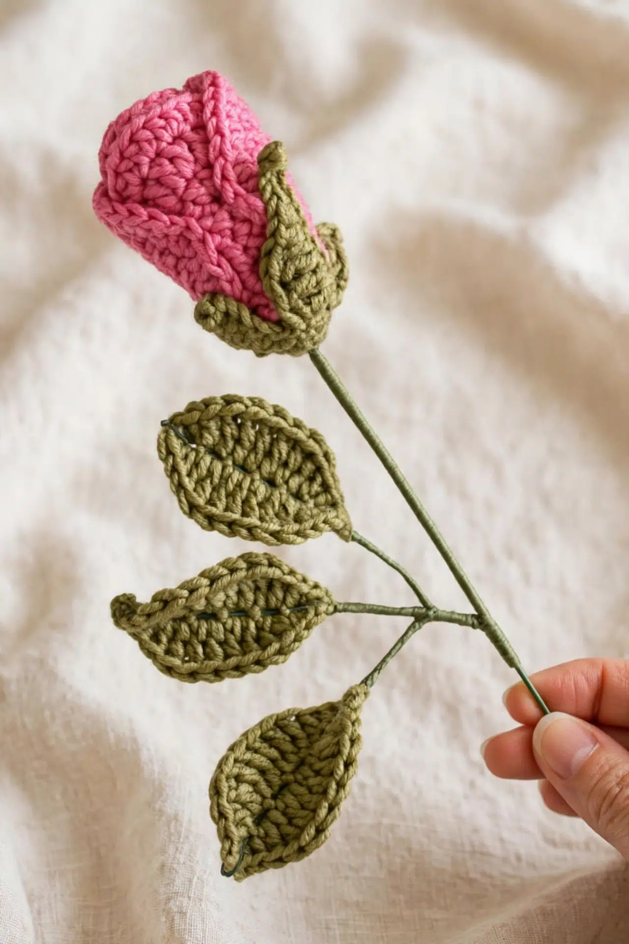 Natural Crochet Roses close-up showing textured stitches and curled petal shapes