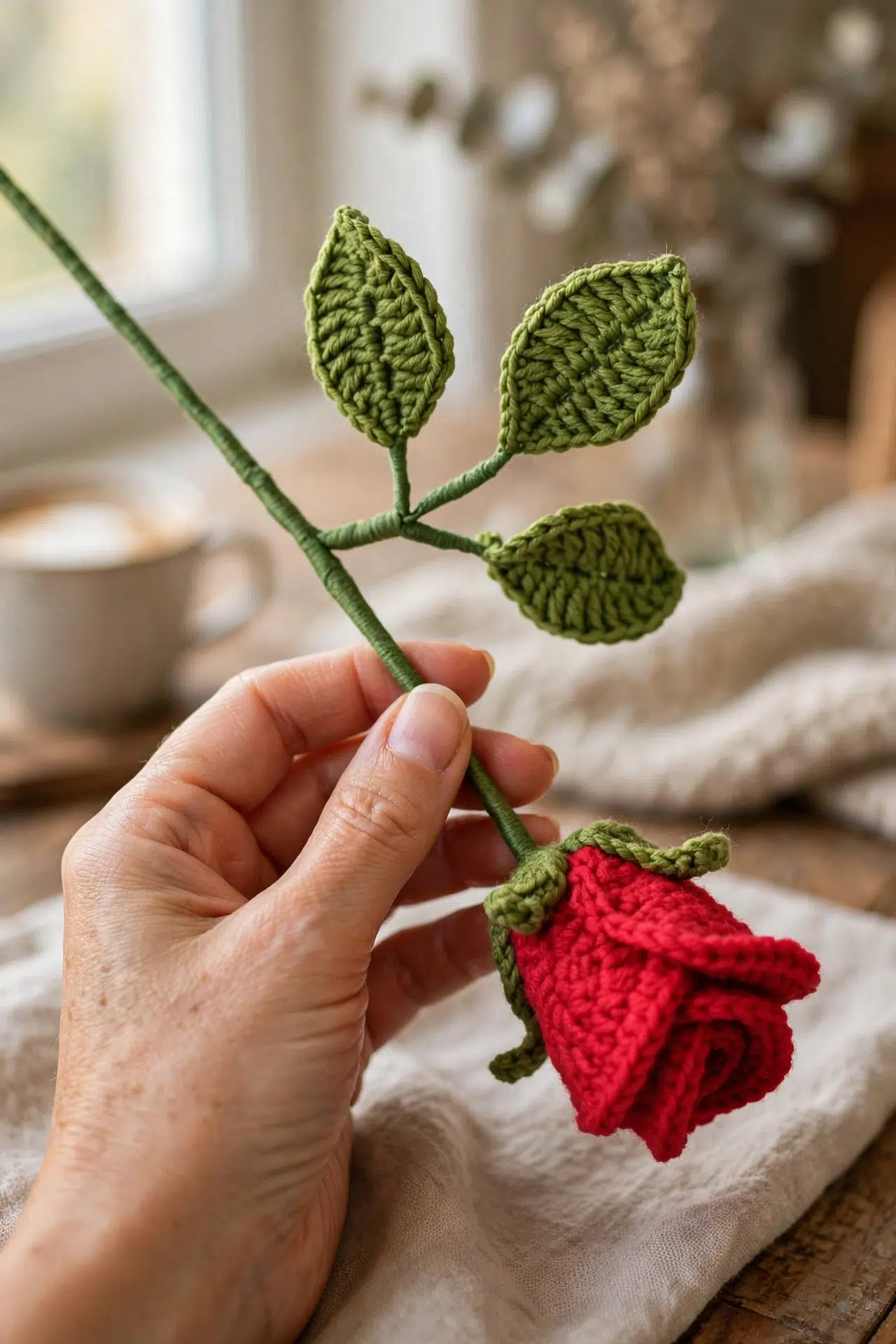 Natural Crochet Roses displayed as a delicate floral accent in a styled setting