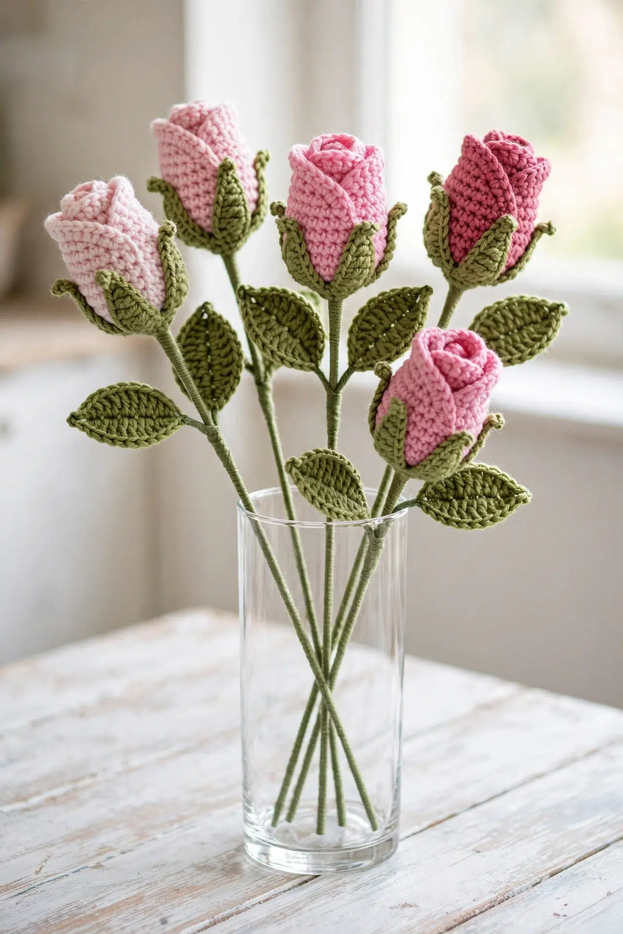 Natural Crochet Roses in soft neutral tones with layered petals