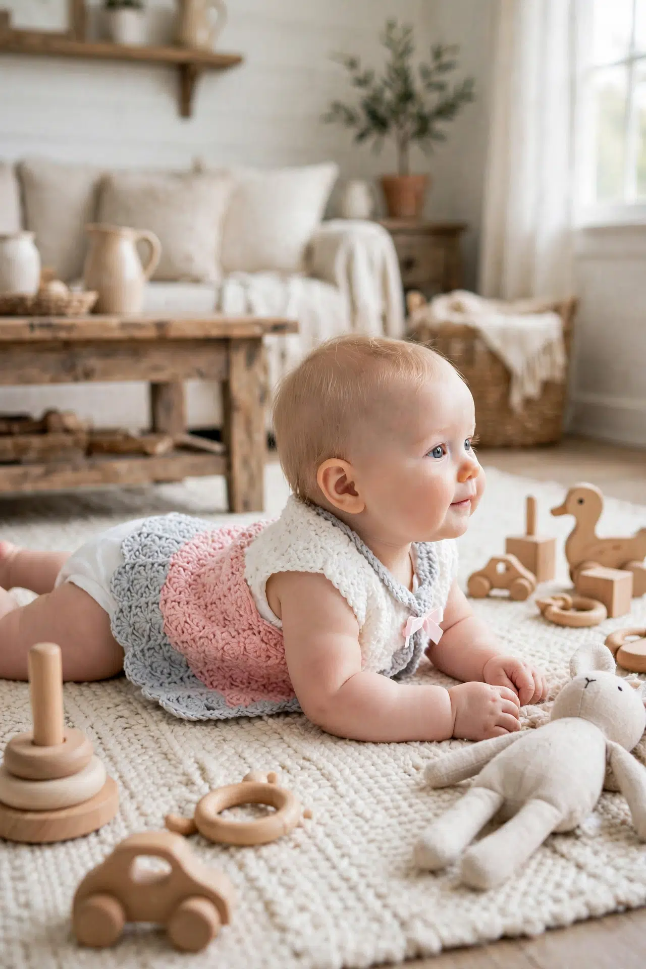 Pastel Crochet Baby Cardigan featuring textured stitches and a neatly shaped silhouette
