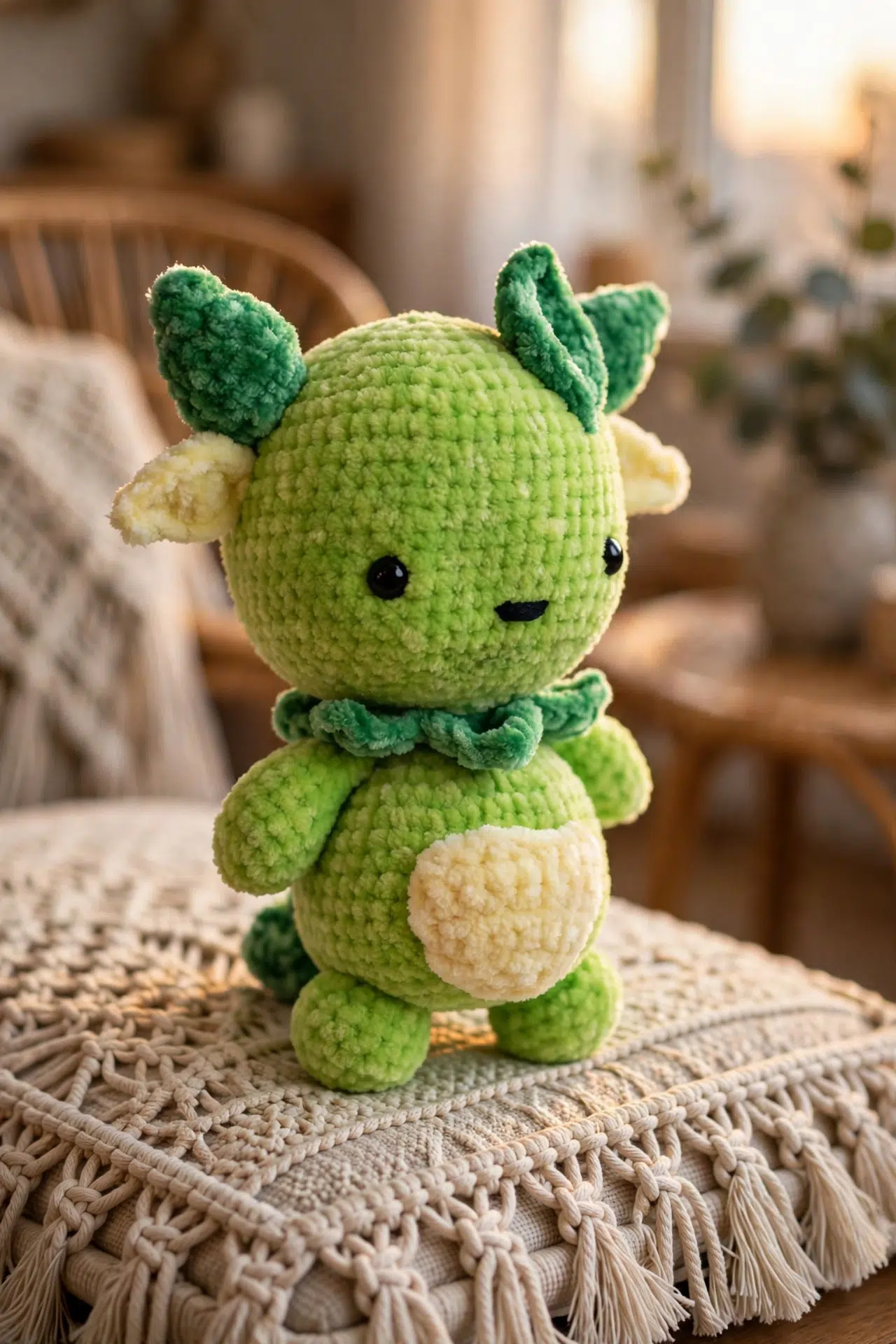 Seedling Crochet Amigurumi displayed in a setting, showing its finished shape and crochet texture