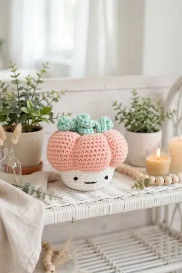 Autumn Crochet Pumpkin Amigurumi finished in warm orange with a rounded ribbed shape