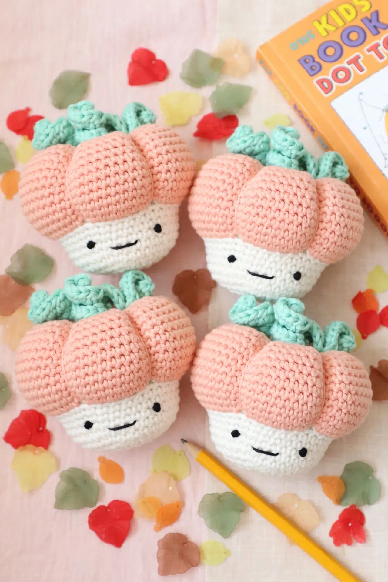 Autumn Crochet Pumpkin Amigurumi from another angle, showing textured stitches and pumpkin ridges