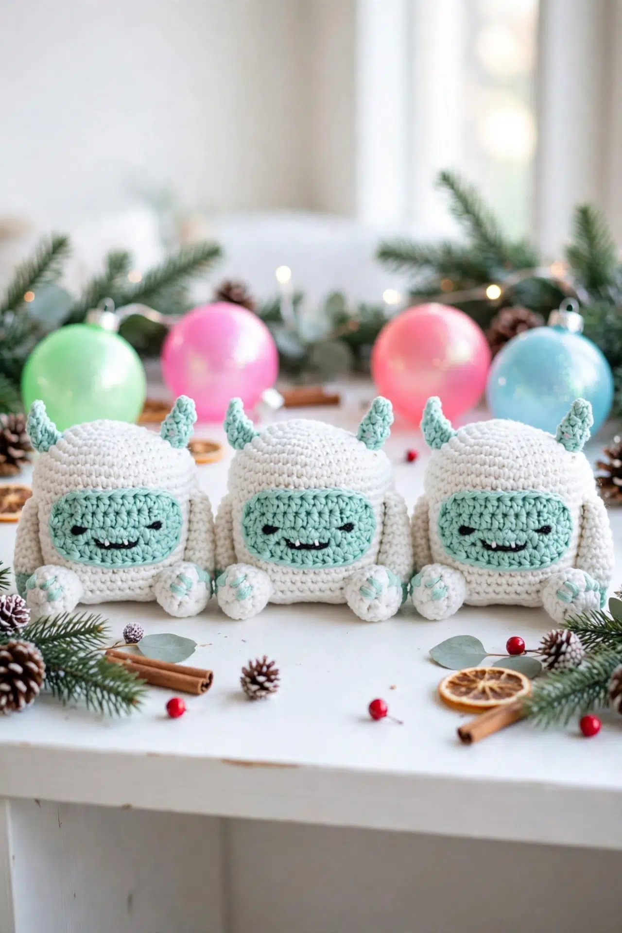 Christmas Crochet Yeti Amigurumi displayed as a cheerful handmade holiday decoration