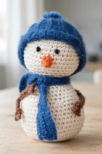 Festive Crochet Snowman finished ornament with cheerful colors and textured stitches