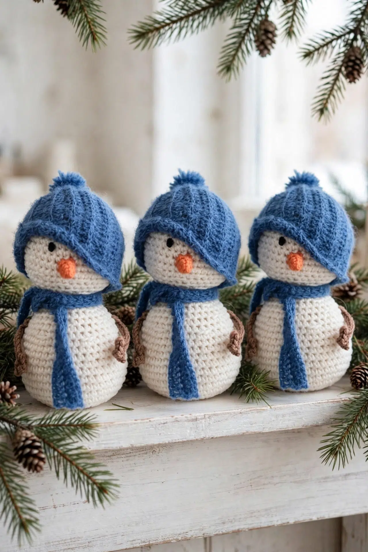 Festive Crochet Snowman displayed as a charming handmade holiday decoration