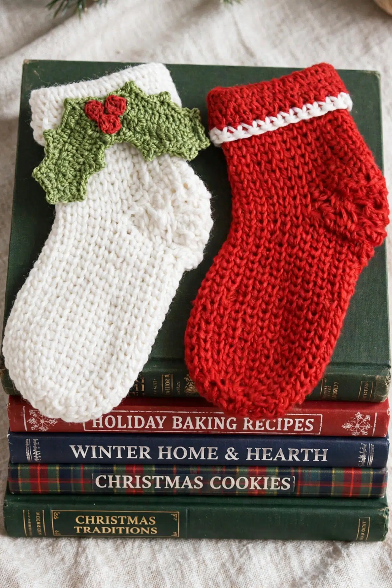 Close-up angle of the Textured Crochet Christmas Stocking highlighting its raised stitches