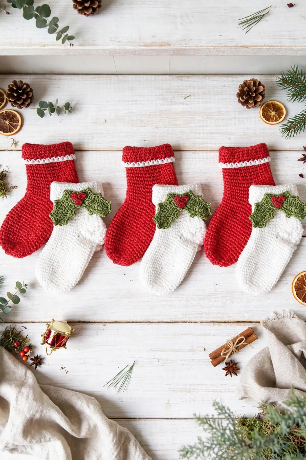 Textured Crochet Christmas Stocking displayed in a festive setting with textured crochet detail